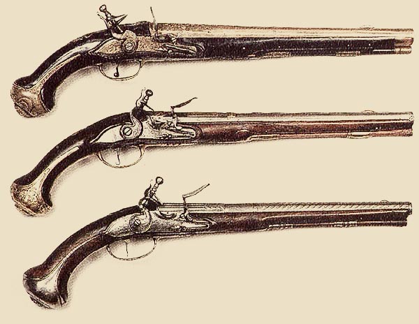 Рис: Кремниево-ударные пистолеты конца XVIII века.