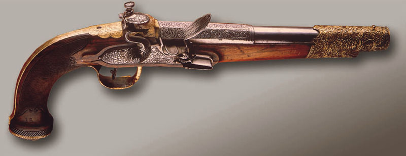 Рис: Дуэльный ударно-кремневый пистолет. Англия. Начало XIXв.