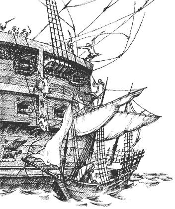 Пираты карабкаются на борт корабля